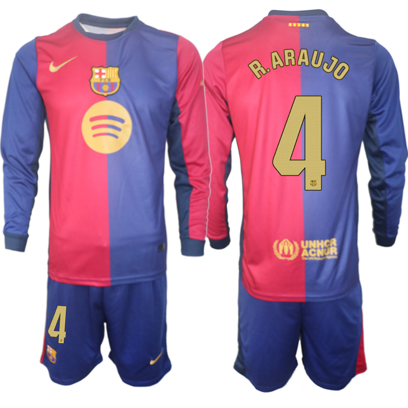 Men 2024-2025 Club Barcelona home Long Sleeves Blue #4 Soccer Jersey->barcelona jersey->Soccer Club Jersey